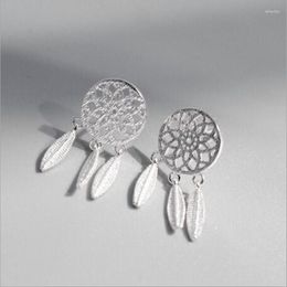 Stud Earrings European And American Temperament Silver Plated Jewellery Hollow Dream Catcher Net Feathers E030