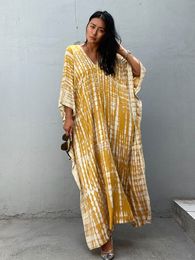 Casual Dresses Bohemian Printed V-neck Batwing Sleeve Side Split Loose Dress For Women Clothes Plus Size Beachwear Maxi Dress Q1218 230313