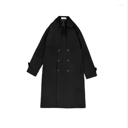 Men's Trench Coats 2023 Korean Style Men Design Pockets Double Breasted Oversize Leisure Teens Long Sashes Stylish Outwear Hombre
