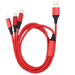 Woven 3 in 1 USB Cables Fast Charging USB-C Micro Data Sync Cable For HTC Xiaomi 12 11 Huawei Samsung Mobile Phone Charge Cord