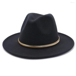 Berets Style Black Wide Brim Simple Panama Solid Felt Fedoras Hat Women Artificial Wool Blend Jazz CapMZ01