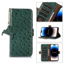 Folio Vogue Phone Case for iPhone 14 13 12 Pro Max Samsung Galaxy S23 Ultra S22 Plus S21 S21FE Multiple Card Slots Genuine Ostrich Pattern Leather Wallet Bracket Shell