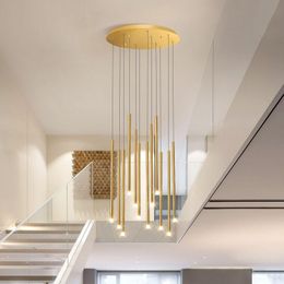Pendant Lamps Modern LED Chandelier Black Or Gold 16W 24W Lighting Hanging Fixtures For Duplex Rotating Staircase Living Room LampsPendant