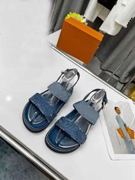 2023 Designer Woman Paseo Flat Comfort Sandals Luxury Summery Denim Sandy Beach Slippers Slides Flip Flops Shoes Size Us 4-11