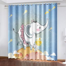 Curtain & Drapes Bedroom Blackout Curtains Cartoon Baby Elephant Print Window For Kids Boys Girls Room Background Decorations