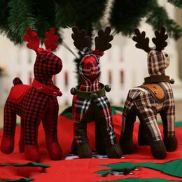 Christmas Decorations Official Reindeer Lattice Plush Standing Doll Home Window Table Ornament Gift