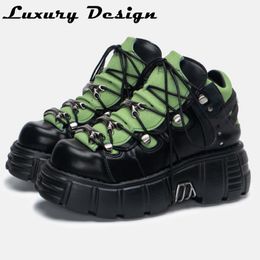 Dress Shoes Punk Style Chunky Sneakers Women Gothic Lolita Shoe Metal Decor Lace Up Casual 6CM Thick Sole Flats Platform Trainer 230313
