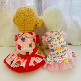 Dog Apparel Pet Dress Teddy Princess Dresses Pets Strawberry Skirt Summer