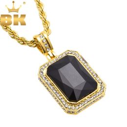 Pendant Necklaces Men's Trendy Iced Out Hip Hop Necklace Jewelry Gold Color Red Big Square Stone With Thick Rope Chain