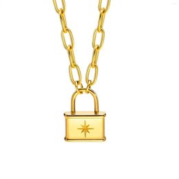 Pendant Necklaces Women Chic Padlock Gold Colour Stainless Steel Lock With Star Stamp Paperclip Chain Choker Collar