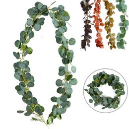 Decorative Flowers 2m Long Artificial Silk Hanging Eucalyptus Vine Garden Wedding Party Simulation Wicker Leaves Decorations