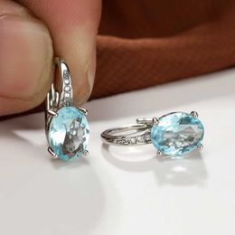 Dangle Chandelier Classic Silver Color Small Oval Stone Drop Earrings Fashion Aqua Blue Zircon Earrings Vintage Bridal Wedding Earrings For Women G230313