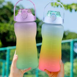 Water Bottles 2 Litre Bottle With Straw Gradient Fitness Men Women Outdoor Gift Bottlesc Time Marker Drinkware