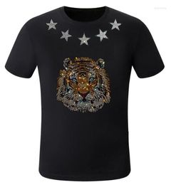 Men's T Shirts 2023 Multicolor T-shirt Men Cartoon Fashion Pullovers Crewneck Rhinestones Summer Pullover Tees Size S- 4XL