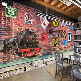 Wallpapers Retro Nostalgia Old Train Phone Booth 3D Wall Paper Murals Bar Restaurant Industrial Decor Red Brick Wallpaper Papel De Parede