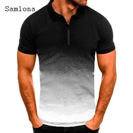 Men's T-Shirts Short Sleeve Fashion Gradient T-shirt Plus Size 4xl 5xl Men Polo Shirt Zipper Up Top Male Streetwear Lepal Collar Pullovers 230313