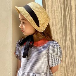 Caps Hats Vintage Children Baby Girls Straw Plaited Hat Lace Up Beach Holiday Outdoor Summer Sun Block Hat Cap for Kids Sunhats 230313