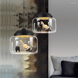 Pendant Lamps Nordic Style LED Cartoon Glass Lights Animal Simple Child Room Chandelier Kitchen Bedroom El Living Decoration
