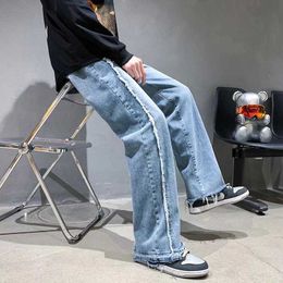 Men's Jeans Mens Fashion Blue Ripped Patchwork Jeans Korean Style High Street Loose Hip Hop Jean Pants Allmatch Trousers Plus Size 3XLS Z0301