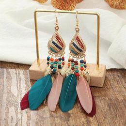 Stud Earrings 6 Colors Bohemian Ethnic Retro Long Feather Dangle For Women Alloy Tassel Drop Wedding Bride Jewelry