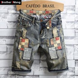 Men s Shorts Brand Retro Style Ripped Denim Summer Fashion Casual Hole Patch Jean Male Clothes 230313