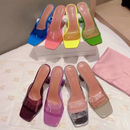 Amin Maddi 2022 high quality Sandals Designers 100% leather new women sandal summer Transparent Heels wedding dress shoes party sexy Slides genuine sole slippers