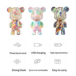 Electric Fans Latest Portable Mini Cute Bear Desk Small Quiet 3-Speed Adjustable Ultra-quiet Outdoor USB Powered Summer
