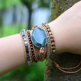 Charm Bracelets Arrival 4Unik Exclusive Women Bangles Natural Stone Crystal 5 Strands Leather Wrap Bracelet Femme