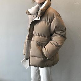 Women's Trench Coats Women Winter Cotton-Padded Jacket Short Korean Loose Bread Clothes Thick Warm Solid White Coat Female Streetwear