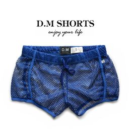 Underpants Men's underwear low waist home flat pants sexy mesh breathable thin perspective loose Home Shorts four corners 230313
