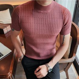 Men's Sweaters 2023 Summer Knitted T-shirt Men Slim Short Sleeve Sweater Half Turtleneck Casual Tee Tops Streetwear Bottoming Shirt Clothing