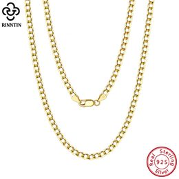 Strands Strings Rinntin 18K Gold Over 925 Sterling Silver 3mm5mm Italian Diamond Cut Cuban Link Curb Chain Necklace for Women Men Jewellery SC60 230311