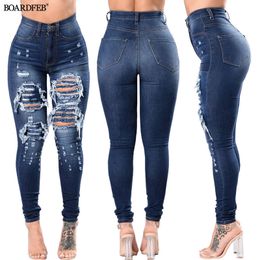 Womens Jeans Women Ripped High Waist Stretch Skinny Slim Fit Female Pencil Y2K Pants Destroyed Denim Ladies Casual Hole Trousers 230313