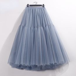 Skirts Ruffles Tutu Pleated Women High Waist Big Swing Vintage Tulle Korean Black Green Mesh Long Clothing Streetwear 230313