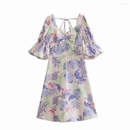 Party Dresses Lastest Summer Dress Women 2023 Fashion Tropical Floral Prints Lace-up V-neck Knee Length Female Vestido