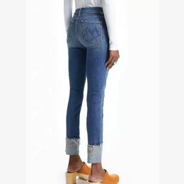 Womens Jeans Women jeans Hem embroidery casual wild fashion slim lady denim pants 230313