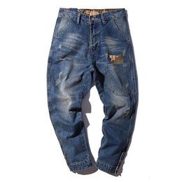 Men's Jeans Men Harem Jeans Loose Baggy Casual Joggers Plus Size Hip Hop Denim Pants Camouflage Patchwork Streetwear Trousers Man Clothing 230313