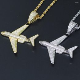 Pendant Necklaces Brass CZ Aircraft Plane Shape Pendants Iced Out Hip Hop Necklace For Men And Women Gold Color