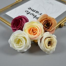 50PCS Small Artificial Flower Camellia Silk Tea Buds Fake Rose for Wedding Bouquets Decoration