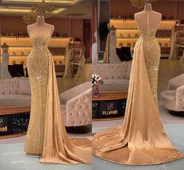Luxury Plus Size Mermaid Evening Dresses For Women with Long Train Beadings Sequined Sweetheart Formal Occasions Pleats Pageant Birthday Party Prom Gowns Custom