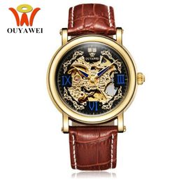 Wristwatches Brand Mens Mechanical Self Wind Male Wristwatch Leather Strap Luxury Gold Black Watch Relogio Masculino Hombre Gift