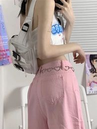 Womens Jeans HOUZHOU Y2K Baggy Pink Women Kawaii Korean Fashion Oversize Low Rise Wide Leg Denim Pants Streetwear Loose Trousers Alt 230313
