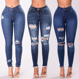 Womens Jeans Women est Stretch Skinny Ripped Hole Denim Female Slim High Waist Pencil Trousers Elegant Lady Button Bottom 230313