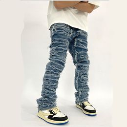 Men's Jeans Vibe Style Patchwork Retro Washed Men Baggy Jeans Pants Hole Ripped Hip Hop Straight Vintage Denim Trousers Pantalon Homme 230313