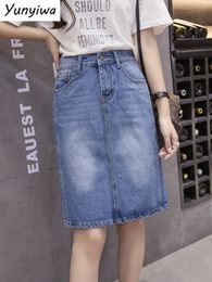 Skirts Korean loose women denim midi skirt summer A-line blue female jeans vintage casual harajuku cotton skirt oversize 5XL 230313