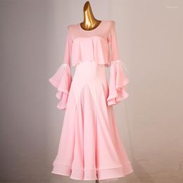 Stage Wear Sexy Modern Dance Costume Pink Round Neck Ballroom Competition Dress Women Long Big Swring Waltz Clothes