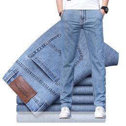 Men's Jeans Spring Summer Brand Men's Straight Lightweight Jeans High Quality Lyocell Stretch Business Casual High Waist Thin Jeans 230313
