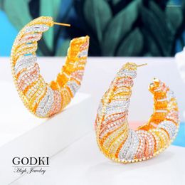 Hoop Earrings GODKI Luxury Leaves CZ Cubic Zircon Statement Big For Women Wedding DUBAI Bridal Round Circle Earring 2023