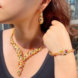 Wedding Jewelry Sets CWWZircons 4pcs Multicolor Cubic Zirconia Nigerian Dubai Gold Plated Bridal for Costume Accessories T652 230313