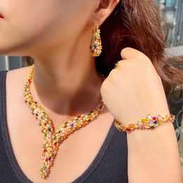 Wedding Jewellery Sets CWWZircons 4pcs Multicolor Cubic Zirconia Nigerian Dubai Gold Plated Bridal for Costume Accessories T652 230313